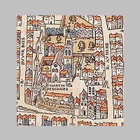 Plan de Paris vers 1550 abbaye-St-Martin-des-champs, Saint-Martin-des-Champs et son enclos sur le plan de Truschet et Hoyau (vers 1550) avec l'échelle placée Cour Saint-Martin.jpg